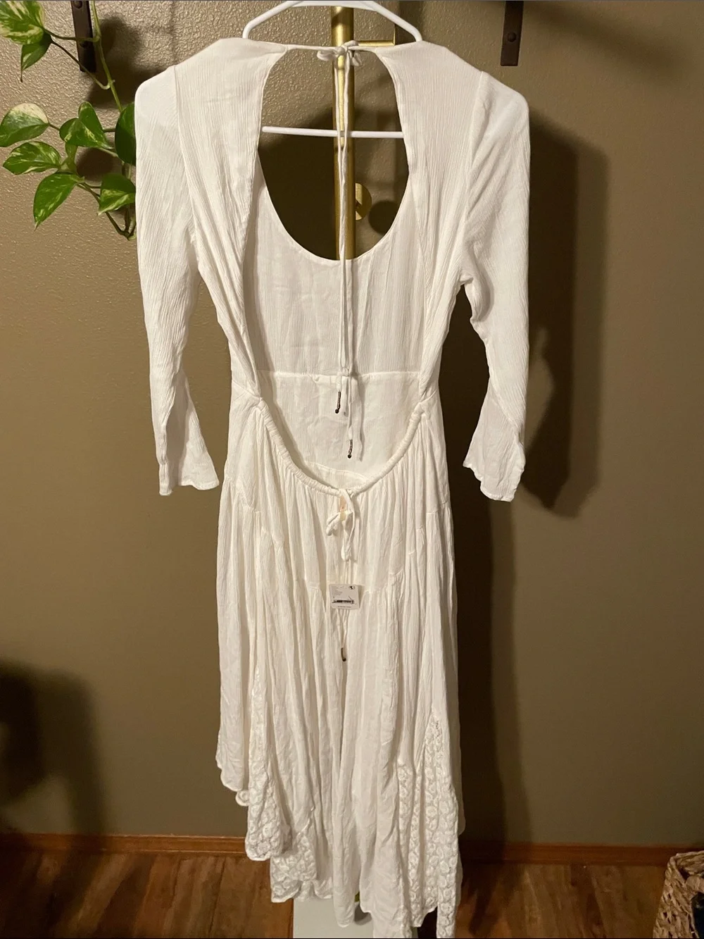 NWY Free People Ivory Open-Back Maxi Dress with Lace Panels - Picture 8 of 10